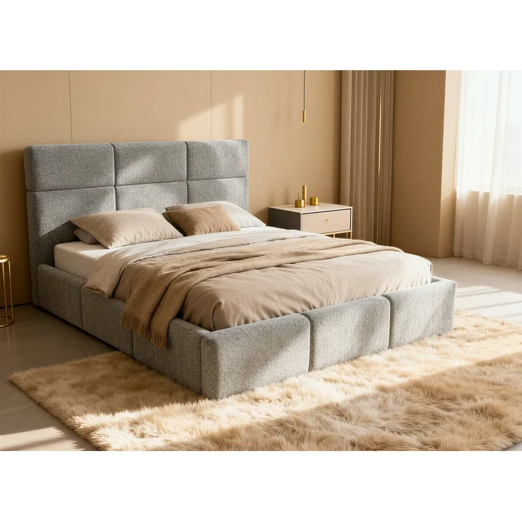 Polsterbett Celine - Bettkasten mit Gasdruckfedern - Doppelbett mit Lattenrost, Bett mit Polsterkopfteil, Bettgestell, Schlafzimmer, Bouclé-Stoff (140x200 cm, Grau (Coral 75)) – Bild 1