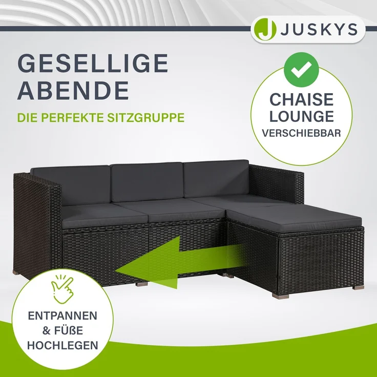 Juskys 'Punta Cana' Lounge, Polyrattan , Schwarz | Dunkelgrau, L – Bild 5