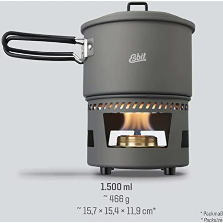 ESBIT Spiritus-Kochset Topf Aluminium 1 5 l Aluminium Schwarz Aluminium 15 4 cm – Bild 4