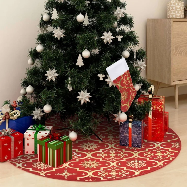 vidaXL Luxus Weihnachtsbaumrock mit Socke Rot 150 cm Stoff 330277 – Bild 1