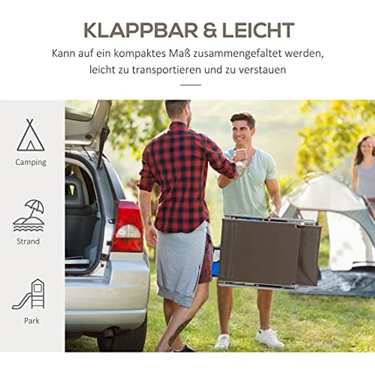 Outsunny Sonnenliege Gartenliege klappbar verstellbar mit Kissen, Metall/Texteline, Braun+Silber, bis 165 kg belastbar, 137 x 63,5 x 100,5 cm – Bild 6