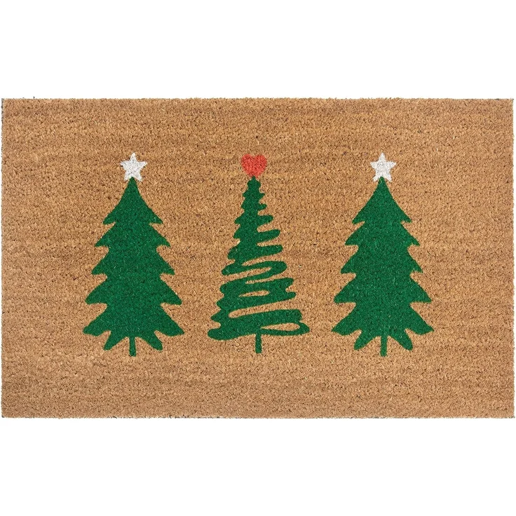 HANSE Home Fußmatte Mix Mats Kokos Decorated Pine Trees, Türmatte, rechteckig, Höhe: 15 mm, Weihnachten, Schmutzfangmatte, Outdoor, Rutschfest, Innen, Kokosmatte