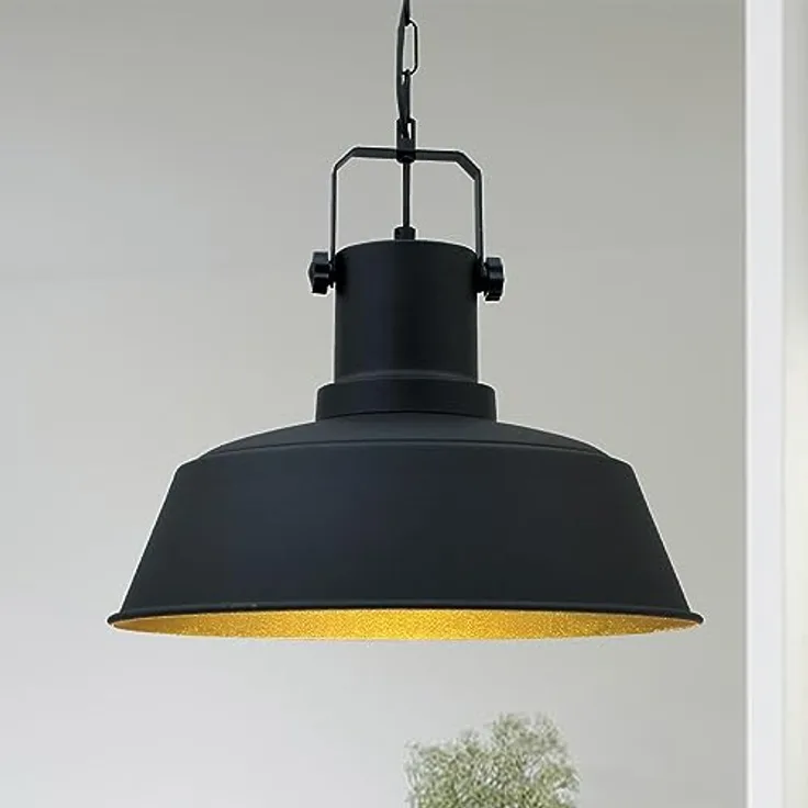 bamyum Orema Hängelampe Industrial Vintage, Ø40cm, Metall, E27, schwarz mit goldfarbener Innenseite, für Wohnzimmer und Küche