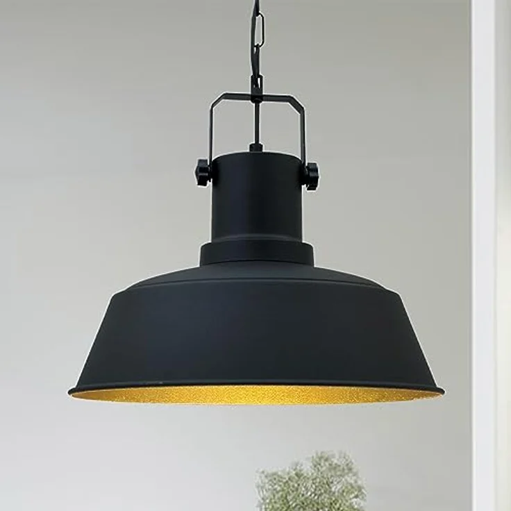 bamyum Orema Hängelampe Industrial Vintage, Ø40cm, Metall, E27, schwarz mit goldfarbener Innenseite, für Wohnzimmer und Küche – Bild 1