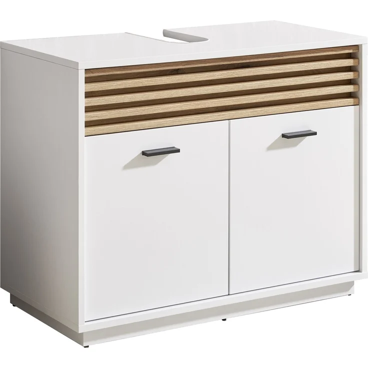 Waschbeckenunterschrank >Liguria< in Weiß / Evoke Eiche Dekor - 80x64x40 (BxHxT)
