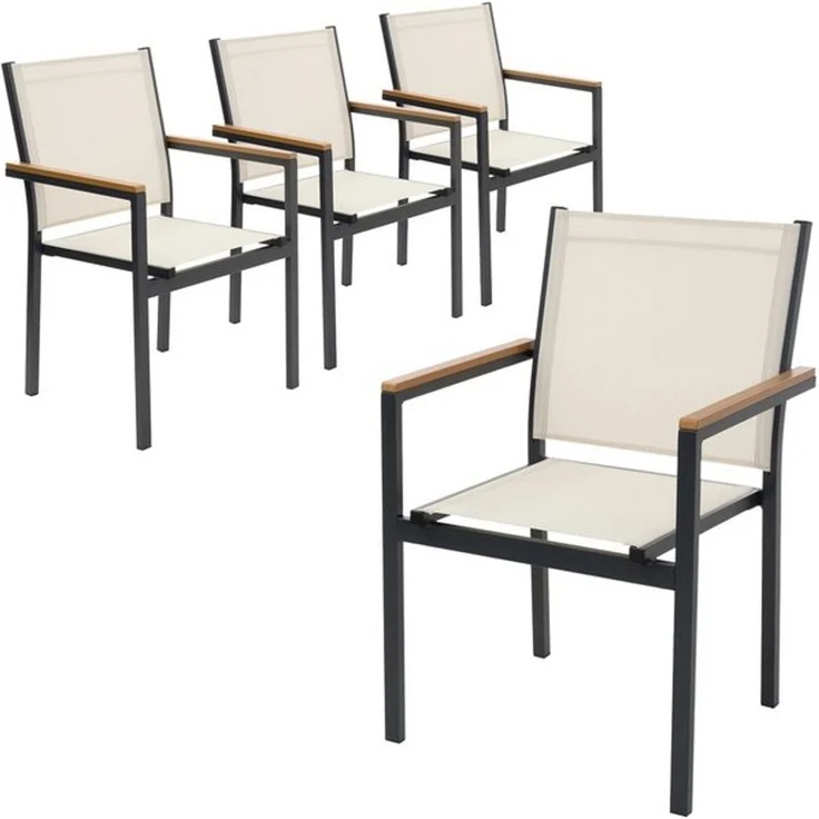 ML-DESIGN Gartenstuhl Terrassenstühle mit Aluminiumgestell Balkonstuhl wetterfest stapelbar (4 St), 4er Set Sessel mit Armlehnen-Holzoptik für Garten Balkon Terrasse – Bild 4