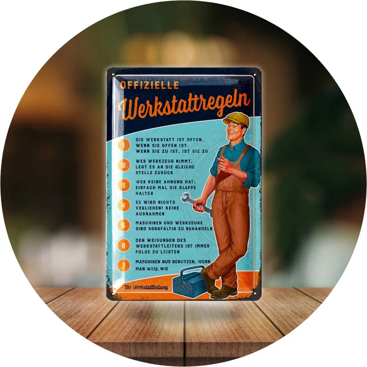 LANOLU Blechschild Lustige Werkstattregeln - 20x30cm – Metall – Mehrfarbig – 20216 – Bild 6