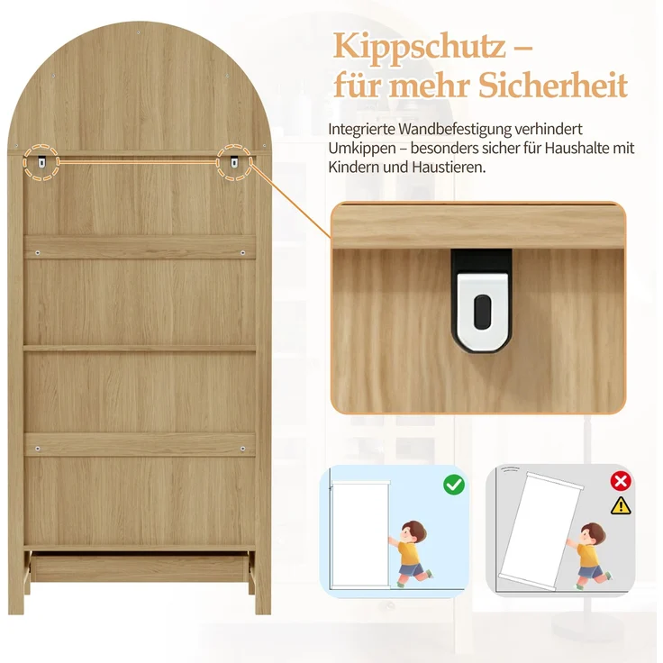 Vitrine 75x35x170,5 cm mit Bogenfach, Acryl-Türen und Schublade, naturfarben – Bild 9