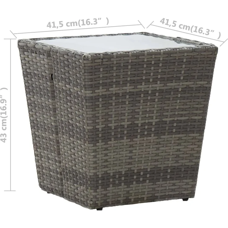 Gartentisch, Beistelltisch, Balkontisch Grau 41,5x41,5x43 cm Poly Rattan und Hartglas – Bild 6
