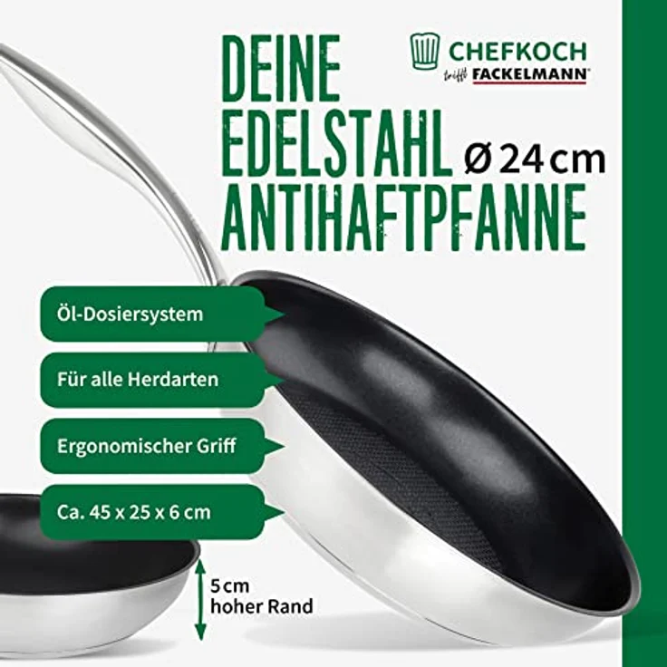 Chefkoch trifft Fackelmann Bratpfanne Ø24 cm München mit Antihaftbeschichtung und Wabenboden - aus Edelstahl – Bild 3