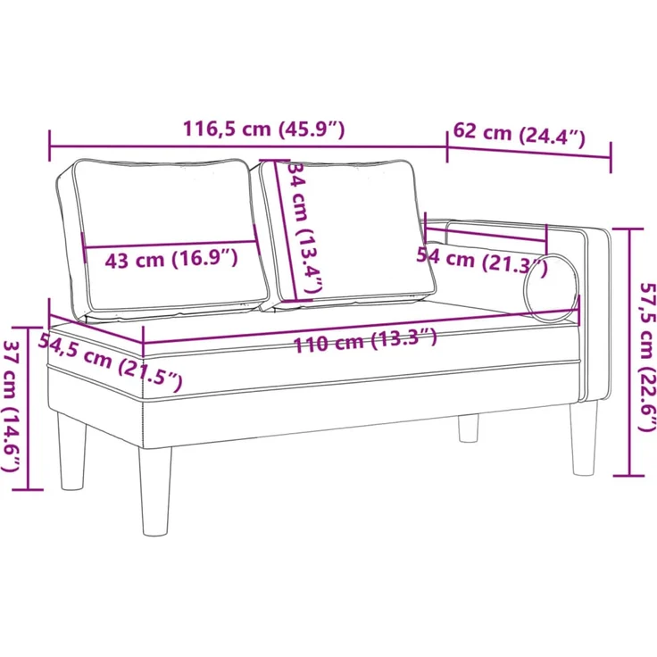 vidaXL Chaiselongue mit Kissen, Schwarz Kunstleder, 116,5 x 62 x 57,5 cm – Bild 8