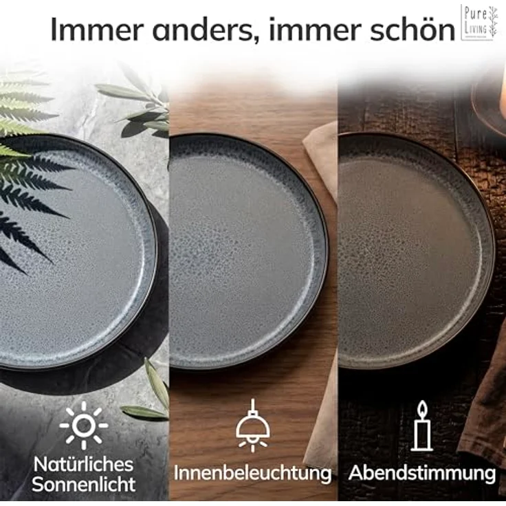 Steingut Teller Groß 6 Personen Ibiza TESTSIEGER, Traumhaftes Mediterranes Steingut Speiseteller Set, Stylisches Essteller Set, Pure Living in Grau – Bild 11