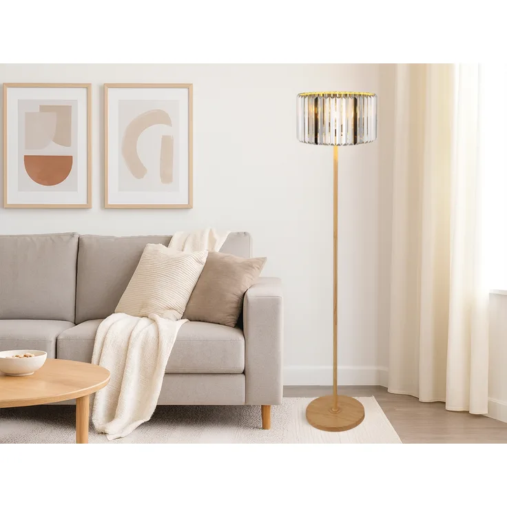 Moderne LED Stehlampe mit Lampenschirm aus Rauchglas Kristall, Höhe 150cm