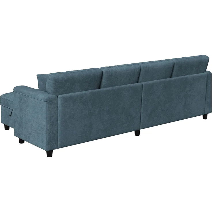 Flieks 4-Sitzer Modulsofa mit 2 Stauraumhockern, USB & USB-C, L- oder U-Form Polstersofa, 261 x 134 x 82 cm, Chenille, Blaugrau – Bild 9