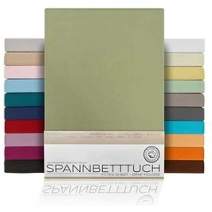 Beautex Spannbettlaken, Gummizug: rundum, (1 Stück), gekämmte Baumwolle Premium Jersey, 160g/m², Olivgrün, Topper - 140 x 200 x 15 cm – Bild 6