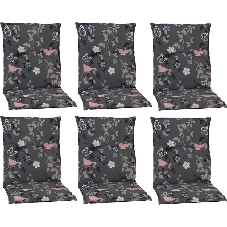 NYVI Sitzauflage Niedriglehner Auflagen 6er Set Barcelona Gartenstuhlauflagen 100x50cm, (6 St), Niederlehner Stuhlauflage Sitzauflage mit Halteband Blumen Floral