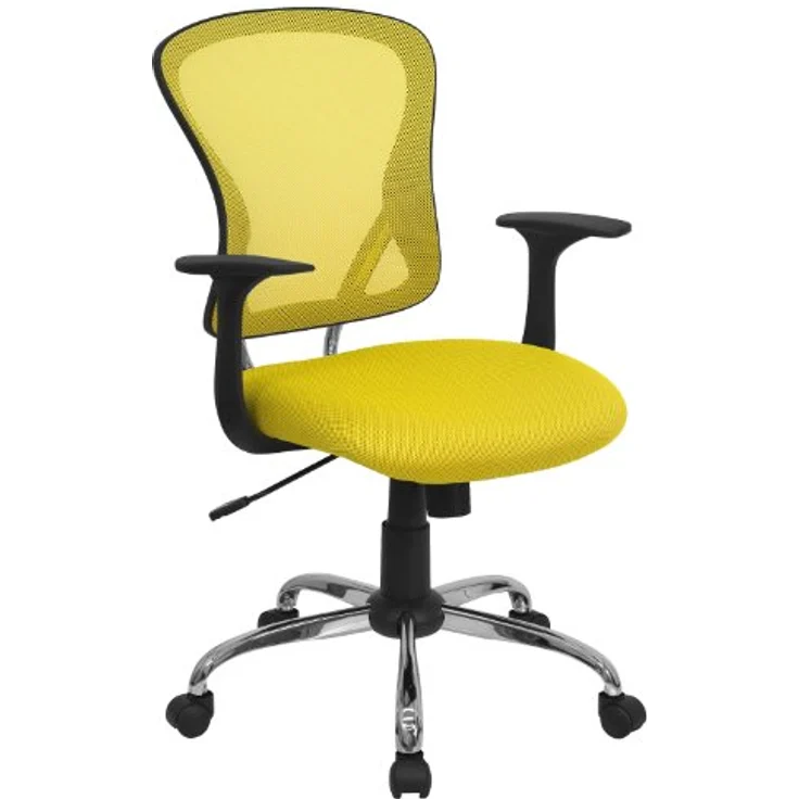 Flash Furniture Alfred Bürostuhl mit mittelhoher Rückenlehne, Netzstoff, drehbar, mit Chromfuß und Armlehnen, Gelb – Bild 2