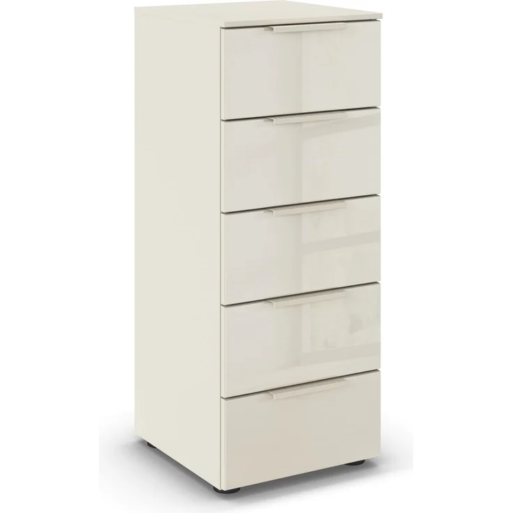 Rauch Möbel Flipp, Kommode für Schlafzimmer, Kinderzimmer, Wohnzimmer, Jugendzimmer, Flur, Garderobe, 5 Schubladen, mit Softclose Funktion, Farbe Glas Beige, Breite 40 cm