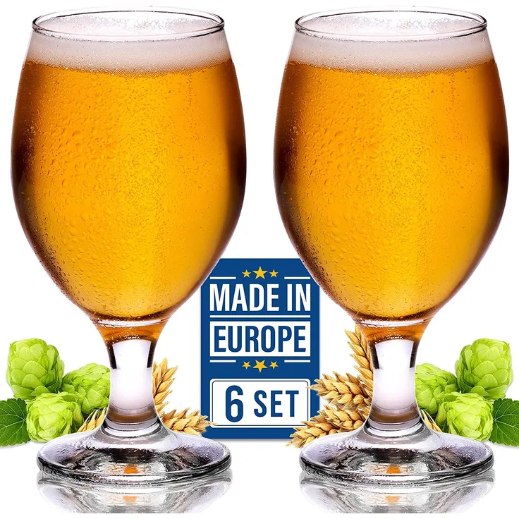 Craft Biergläser-Set, belgischer Stil, Stieltulpe Classics, IPA Bierverkostung, 327 ml, 6 Stück