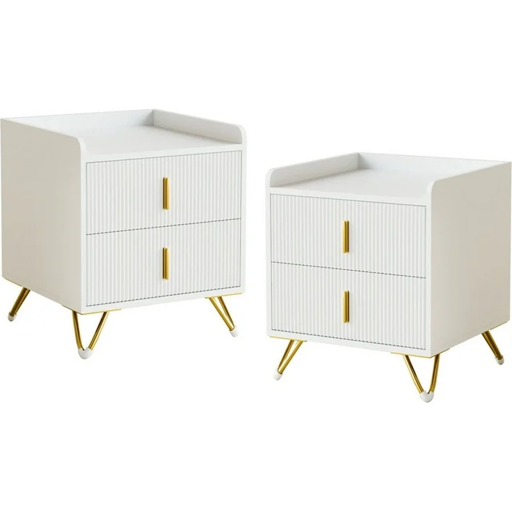 Mondeer Nachttisch Nachtkommode (2-St, 50 x 40 x 50 cm), mit 2 Schubladen, Kleiner Bettkasten in Weiß & Gold – Bild 5