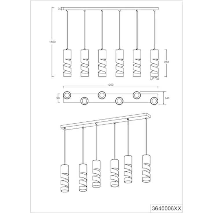TRIO Pendelleuchte Stream, moderne hängende Leuchte in Schwarz mit Taupe und Beige, 6 Lichtquellen GU10, ideal für Wohnzimmer und Schlafzimmer, metallisch, 1000 mm breit, 1500 mm lang – Bild 7