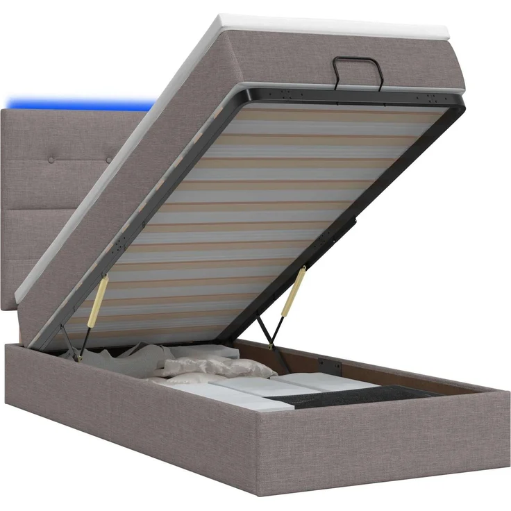 vidaXL Ottoman-Bett mit Matratze und LED Taupe 100 x 200 cm Stoff 3458052 – Bild 2