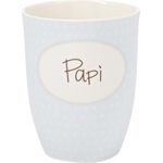 Henkelbecher 500 ml mit Aufschrift "PAPI" in blau mit Punkten aus Porzellan