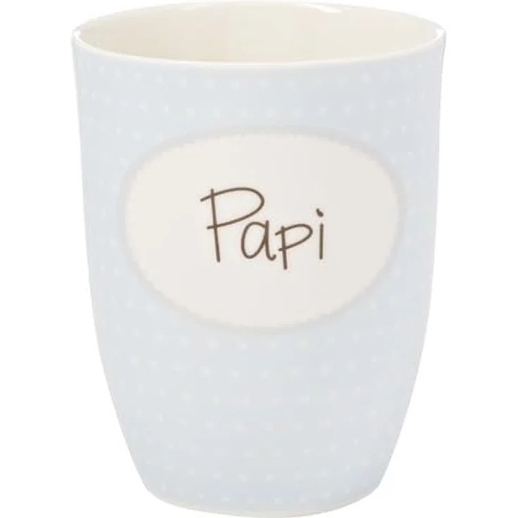 Henkelbecher 500 ml mit Aufschrift "PAPI" in blau mit Punkten aus Porzellan – Bild 1