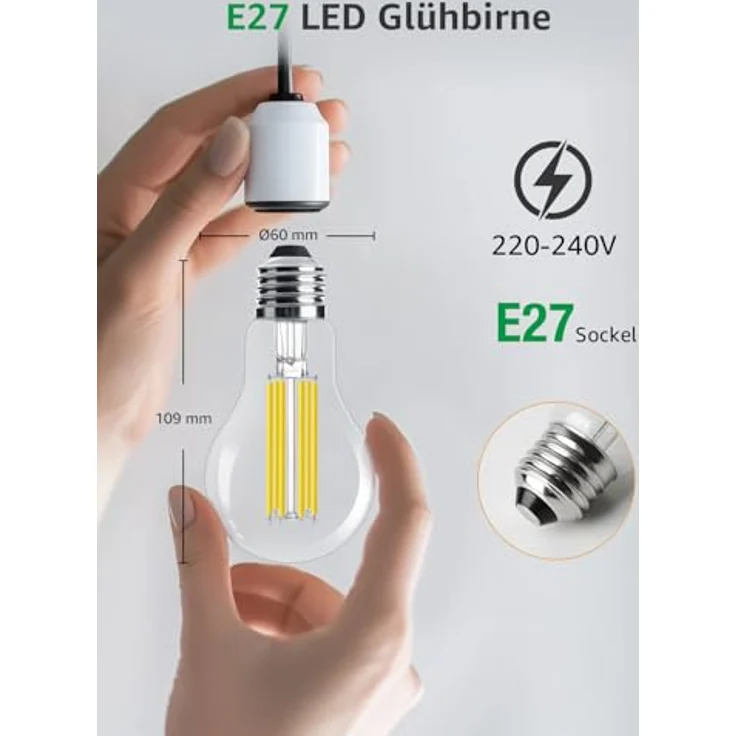 Lepro Energieklasse A E27 LED Warmweiss, 7.2W 1521 Lumen Glühbirne E27, Nicht Dimmbar, A60 Led Birne, 2700 Kelvin Warmweiß, 300° Abstrahlwinkel Energiesparlampe, ersetzt 100W Leuchtmittel, 1 Stück – Bild 8