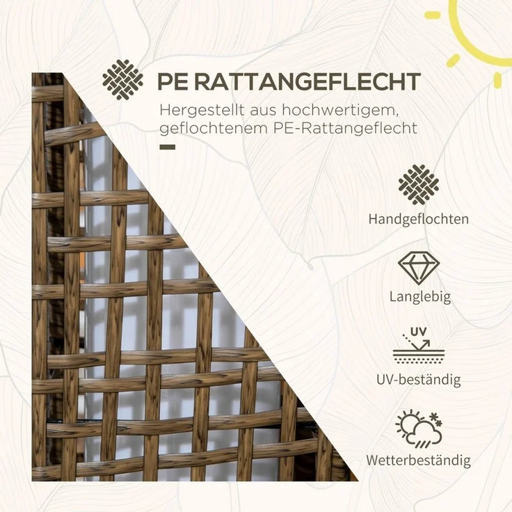 Outsunny LED Solarleuchte Rattan Solarlampe, Wasserdichte Wegleuchte mit Lichtsensor, Solarbetrieben, Lichtsensor, Wasserdicht, LED, Weiß, Stahl, Sand, 15,5 x 15,5 x 46 cm – Bild 3