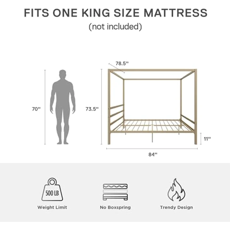 DHP Furniture Modern Canopy Gold Metal Bed Superking – Bild 3