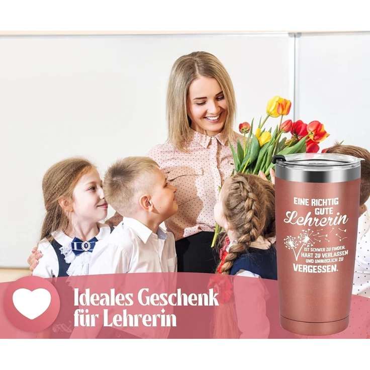 Livole Lehrerin Geschenk - Thermobecher 600ml Kaffee Becher to go Roségold – Bild 2