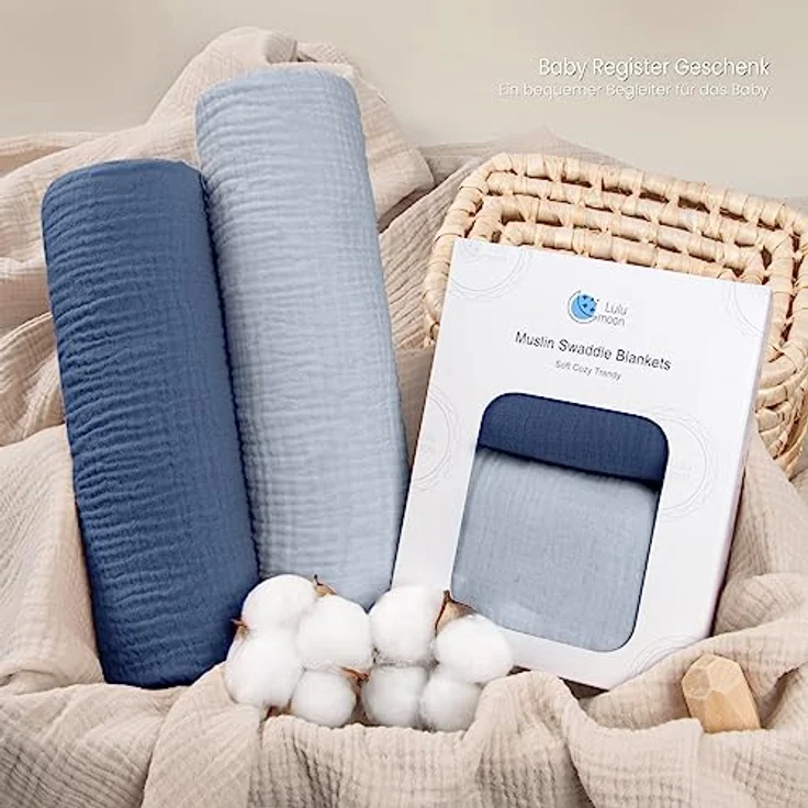 lulumoon Baby Pucktuch Musselin Decke - Baumwolle Atmungsaktive Babydecke | Dünne Baby Swaddle Decke Tücher für Junge und Mädchen 2 Stück 100x100cm(Marineblau) – Bild 7