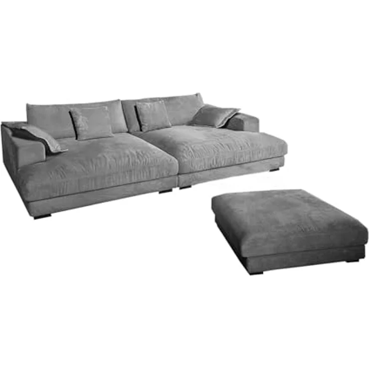 KAWOLA Big-Sofa MADELINE, Couch mit Hocker und 4 Zierkissen Cord verschiedene Farben 290x170 cm – Bild 1