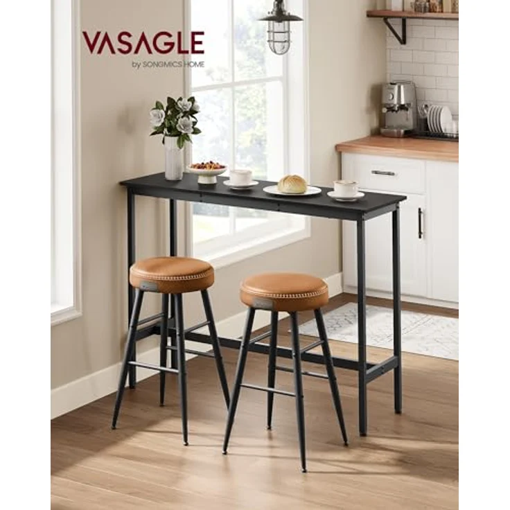 Vasagle Bartisch, Küchentisch, Küchentresen, rechteckiger Stehtisch, Metallgestell, 40 x 120 x 90 cm, einfacher Aufbau, schmal, Industrie-Design, ebenholzschwarz-tintenschwarz LBT120B56 – Bild 3