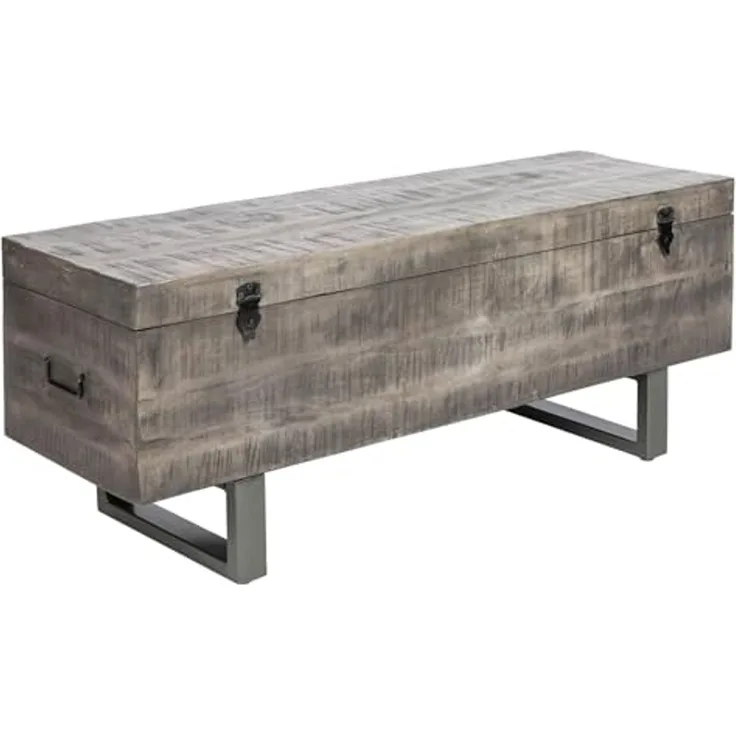 riess-ambiente Couchtisch FACTORY LOFT 115cm grau, Truhe · Sitzbank · Massivholz · Metall · mit Fach · Industrial