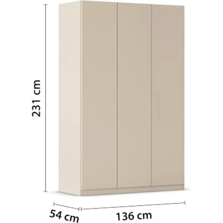 Rauch Möbel LUNIK, Kleiderschrank, Farbe Beige, Breite 136 cm | Schrank mit patentiertem Schnellmontagesystem, 3-türig, Push-to-open-Funktion, Zubehör Premium, Schlafzimmer, Garderobe – Bild 3