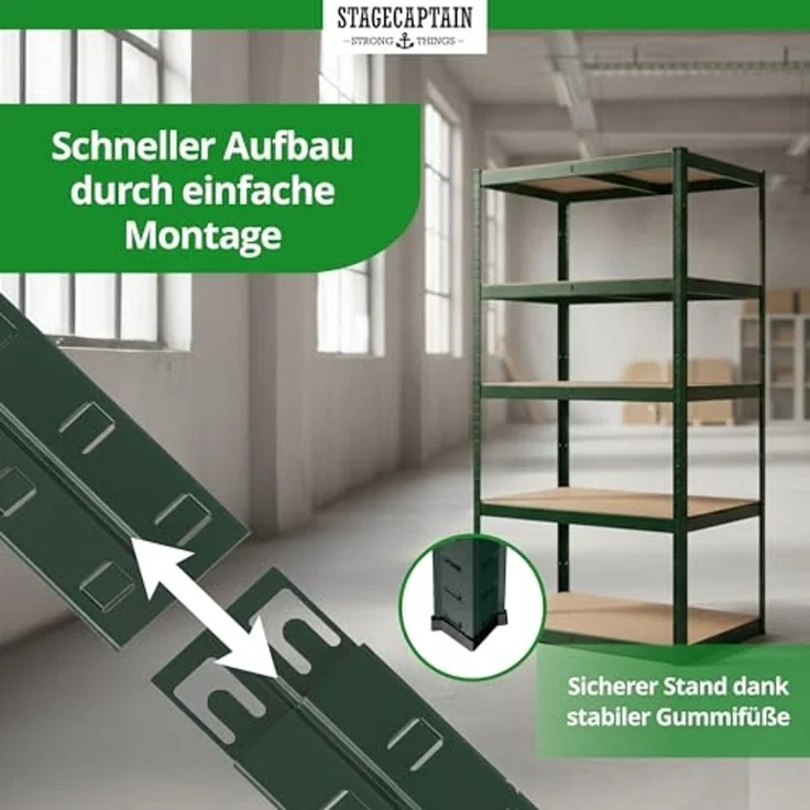 Stagecaptain Schwerlastregal Lagerregal - 5 variabel montierbare Böden - auch als Werkbank umbaubar, Tragkraft pro Boden: 175 kg, gesamt 875 kg – Bild 6
