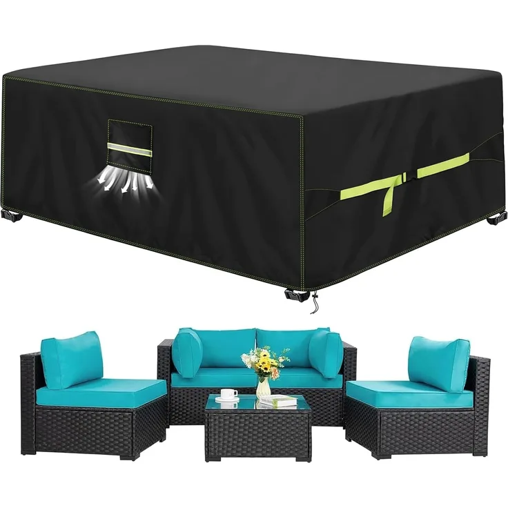 VDISRR Abdeckhaube Gartenmöbel, 420D Oxford Abdeckhauben Für Tische 200 x 160 x 70 cm, Gartentische Schutzhülle mit Belüftungsöffnungen Wasserdicht, UV-beständig, Staubfest, Winterfest für Terrassenmöbel