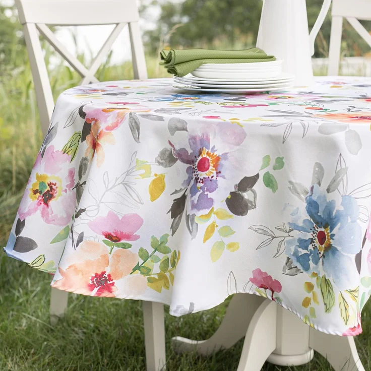 Benson Mills Auslaufsichere Tischdecke mit Blumenmuster, Frühling/Sommer, Schwerer Stoff, für drinnen und draußen, Tischdecke für runde Tische, Picknick/Terrassentischdecken (Harper, 177,8 cm, rund)