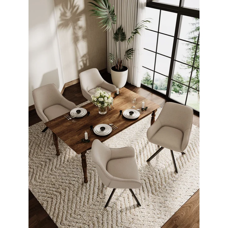 GOEURVANT 1178 Esszimmerstühle 2er-Set mit Armlehnen, 360° Drehbar, Webstoff - Beige Stoff – Bild 3