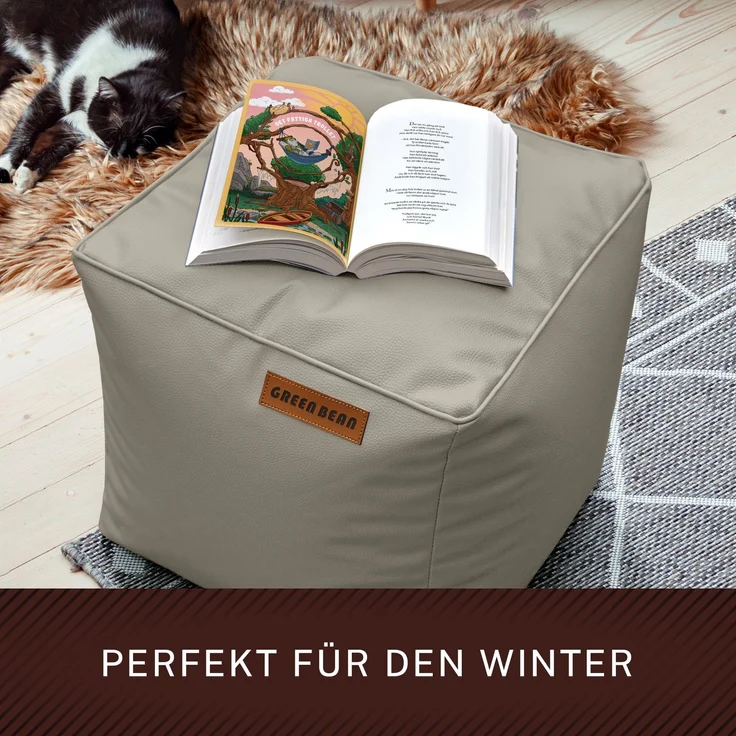 Green Bean® Sitzhocker aus Kunstleder - Pouf mit EPS Perlen Füllung - 40 x 40 cm - perfekte Ergänzung zum Sitzsack - Hellbraun-Grau – Bild 6