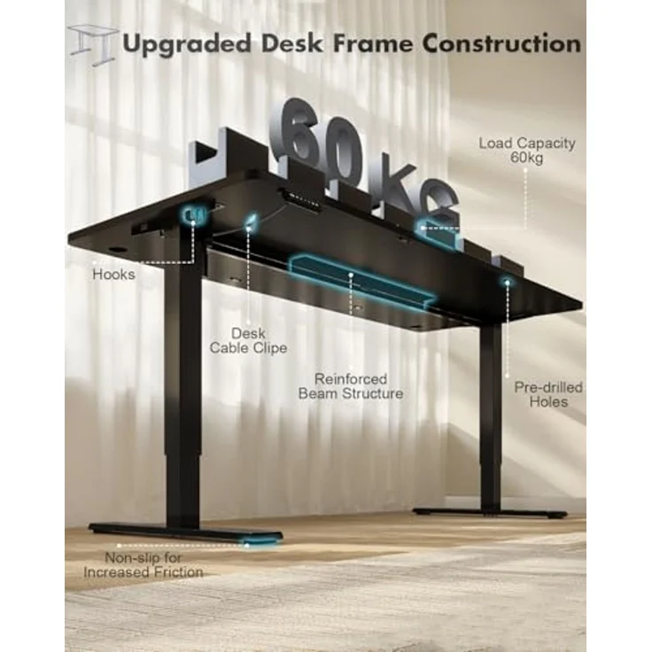 JUMMICO Höhenverstellbarer Schreibtisch Höhenverstellbar Elektrisch, Ergonomischer Steh-Sitz Tisch Stehpult Verstellbarer Computertisch,Stehschreibtisch Bürotisch Standing Desk,100x60 cm, Schwarz – Bild 4