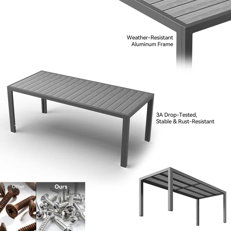 JUMMICO Gartentisch aus Aluminium mit Holzoptik, Wetterfester Outdoor Tisch in 150cm oder 189cm, Stabiler Esstisch für Garten und Terrasse – Bild 4