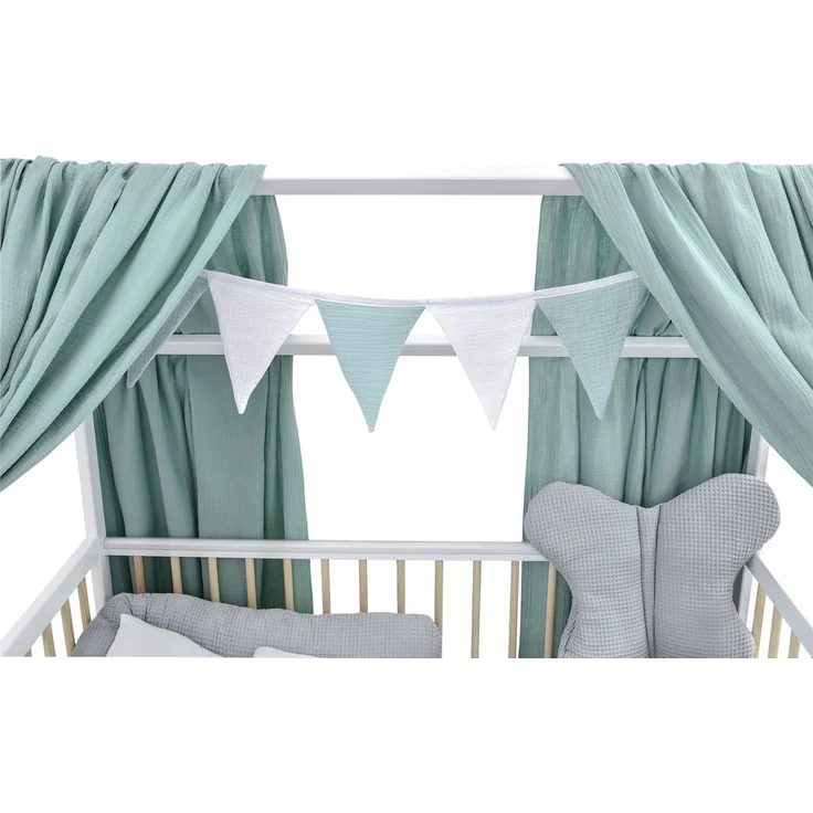Baby-Delux Komplettbett Hausbett Babybett Komplettset Waffelpique Musselin, 12-tlg, Kinderbett 60x120 cm weiß Natur, Bettset verschiedene Designs – Bild 3