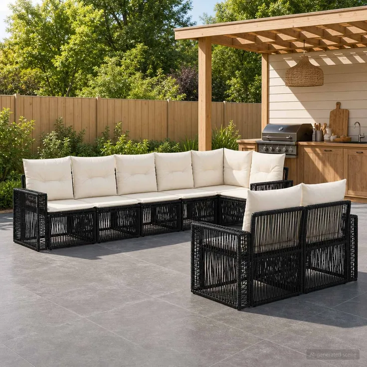 vidaXL Gartensofa-set 8 stk. 8-Sitzer Schwarz und Cremeweiß 3435184