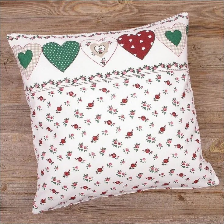 matches21 HOME & HOBBY Kissenbezüge Kissen-Bezug 40x40 cm Landhaus-Stil Herz Blumen weiß Baumwolle, (1 Stück), Wohnzimmer Kissen-Hülle als Deko-Kissen Zier-Kissen Sofa-Kissen