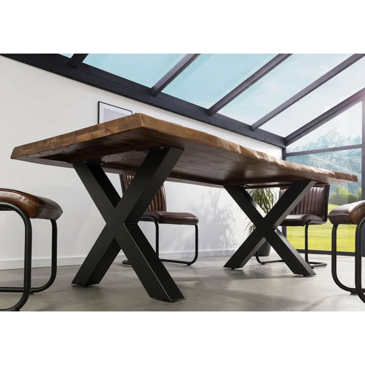Baumtisch Sheesham 220x100x77 grau gebeizt / X-Beine anthrazit matt FREEFORM 5 – Bild 3