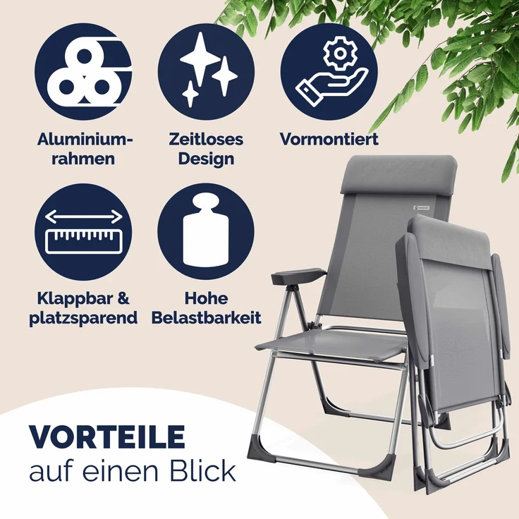 Casaria Alu Gartenstuhl Klappbar Grau 2er Set – Bild 9