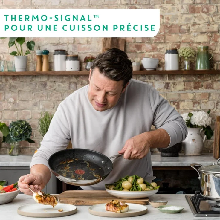 Jamie Oliver by Tefal Cook's Direct On Bratpfanne 24 cm, Antihaft, Induktionstauglich, Backofenfest, Edelstahl, Genieteter Griff, E3040444 – Bild 4